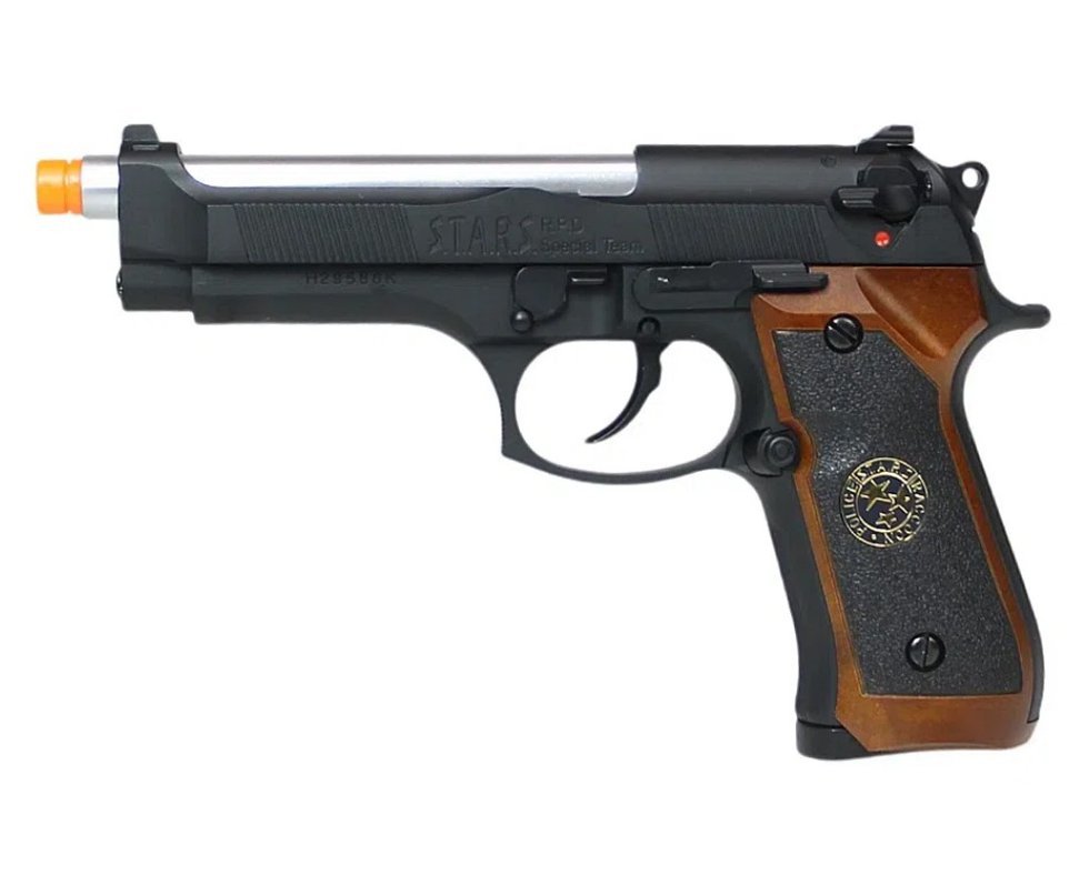 Pistola de Pressão Airgun CO2 WE/FXR M92 Biohazard BK-S Blowback 4.5mm + Co2 + BBS + Case + Alvos + Desengripante / Anticorrosivo + Kamuff