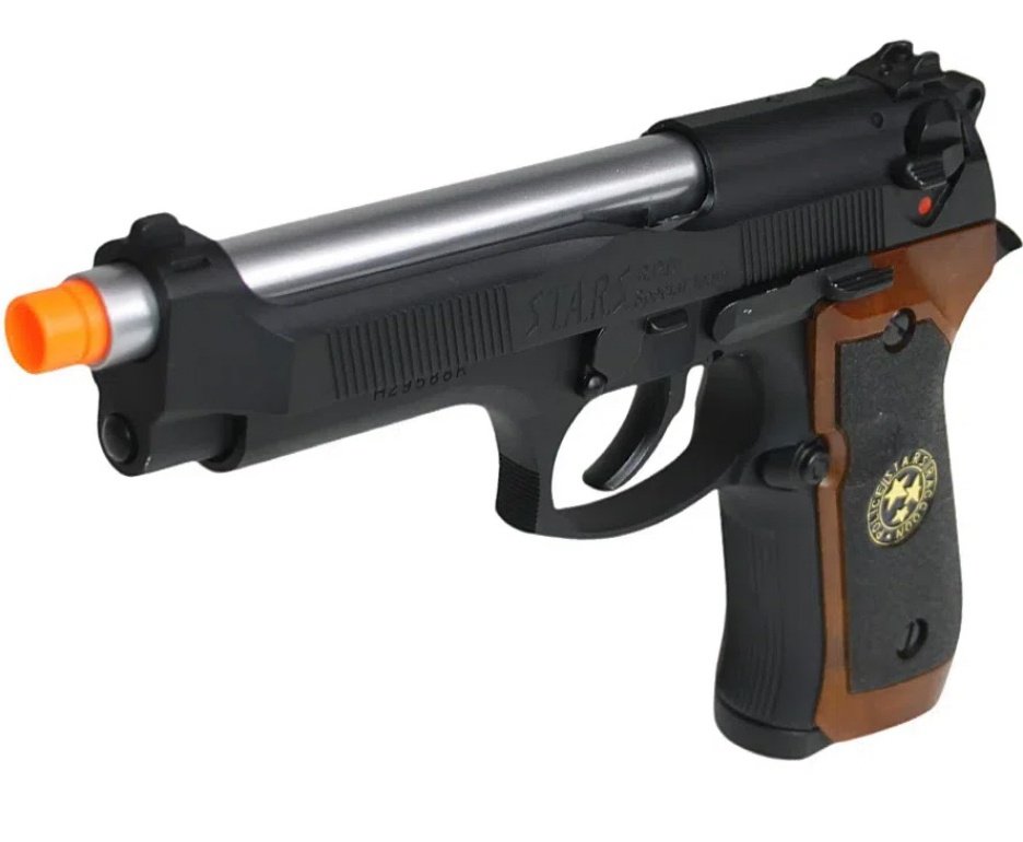 Pistola de Pressão Airgun CO2 WE/FXR M92 Biohazard BK-S Blowback 4.5mm + Co2 + BBS + Case + Alvos + Desengripante / Anticorrosivo + Kamuff