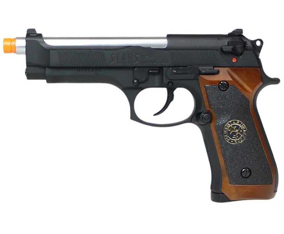 Pistola de Pressão Airgun CO2 WE/FXR M92 Biohazard BK-S Blowback 4.5mm + Co2 + BBS + Case + Alvos + Kamuff