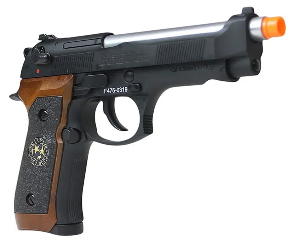 Pistola de Pressão Airgun CO2 WE/FXR M92 Biohazard BK-S Blowback 4.5mm + Co2 + BBS + Case + Alvos + Kamuff