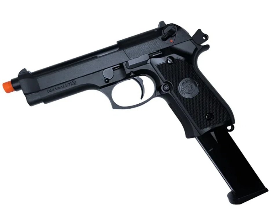 Pistola de Pressão Airgun CO2 M92-BK-S Blowback WE 45-M001 4.5mm - WE/FXR + Co2 + BBS + Case + Alvos + Kamuff