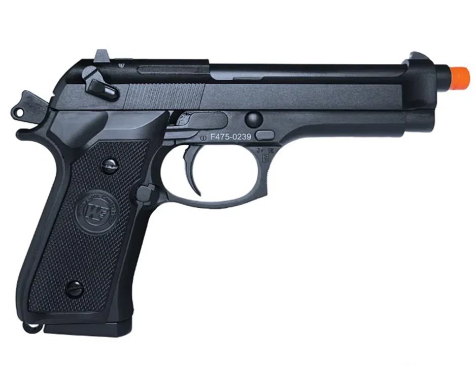 Pistola de Pressão Airgun CO2 M92-BK-S Blowback WE 45-M001 4.5mm - WE/FXR + Co2 + BBS + Case + Alvos + Kamuff