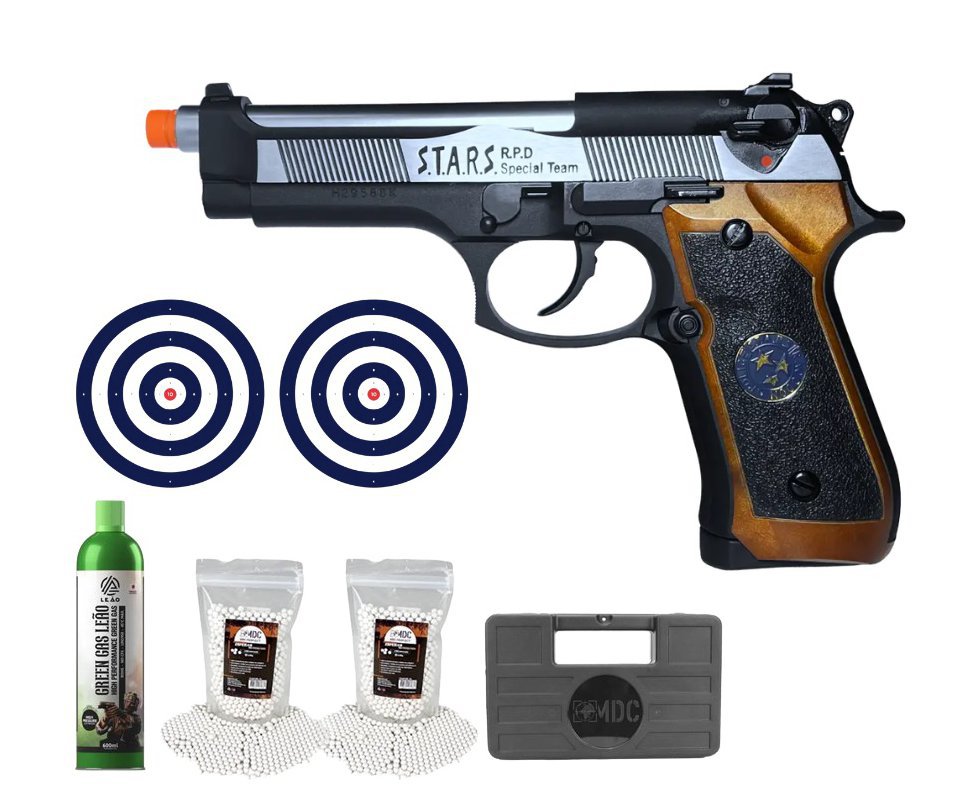 Pistola de Airsoft GBB WE M92SPS-2T Samurai Edge Biohazard 6mm - WE/FXR + GBB + BBS + Case + Alvos