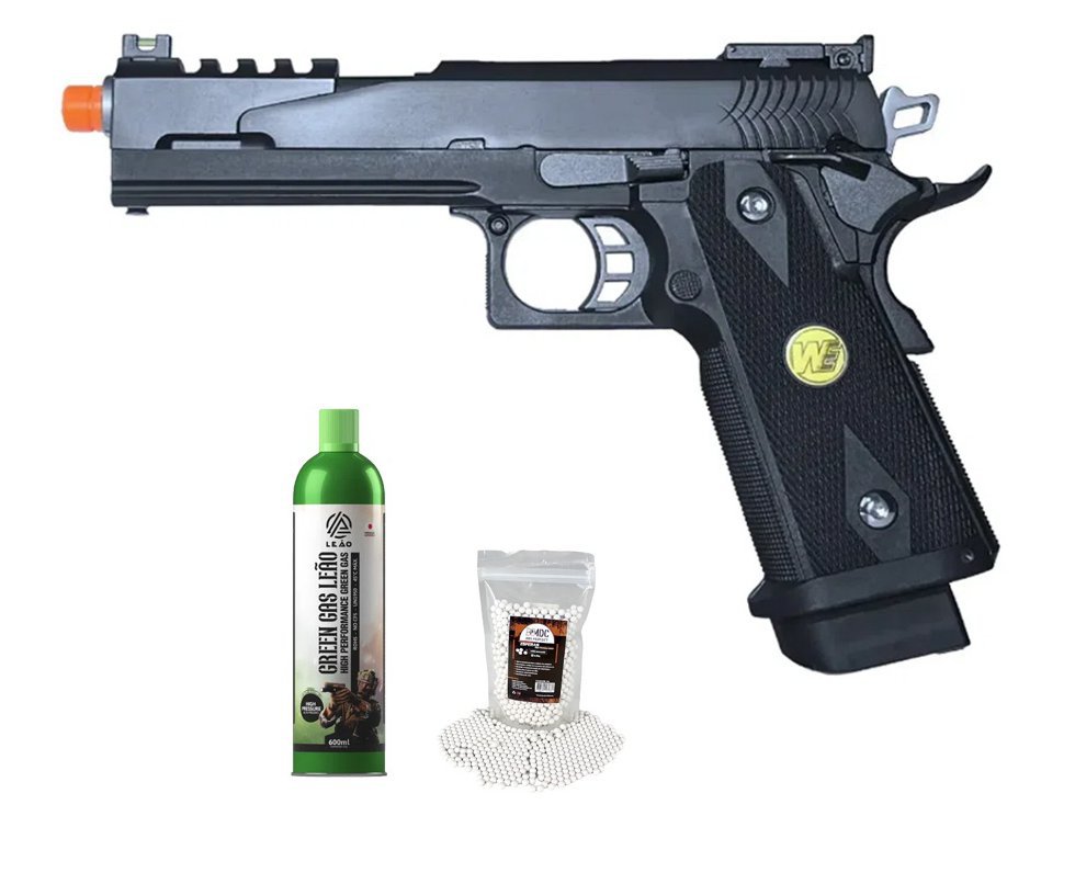 Pistola de Airsoft Full Auto Green Gas 1911 Dragon BK 5.1 C-Auto GBB 6mm - WE/FXR + GBB + BBS