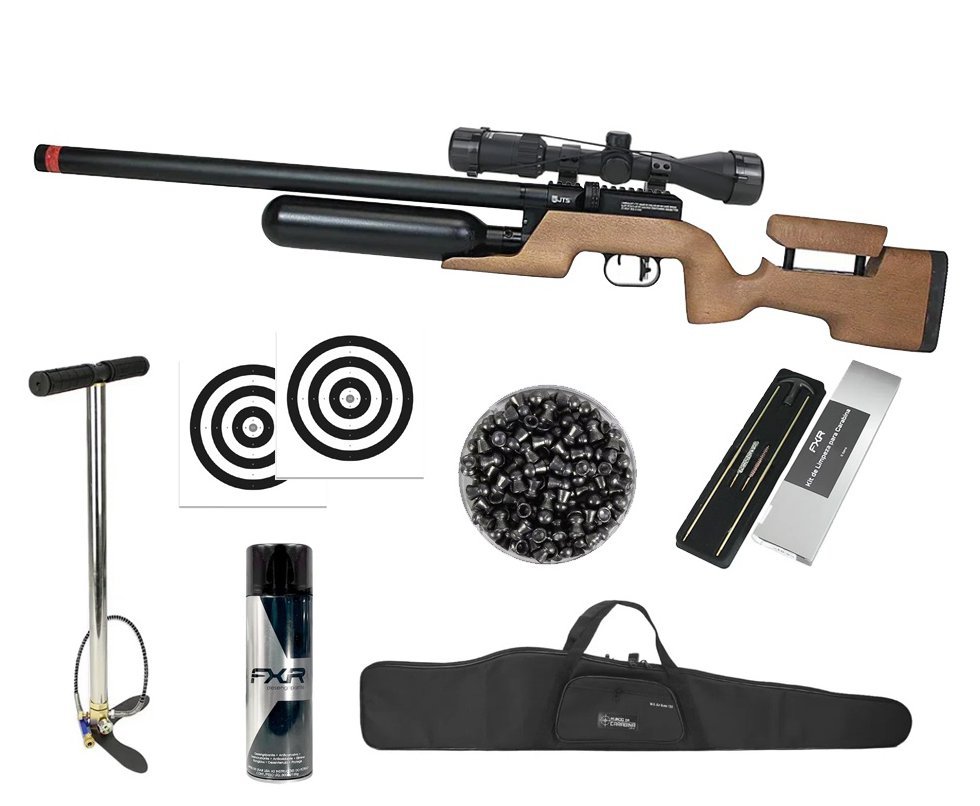 Carabina de Pressão PCP JTS Shawlawk 6.35mm - FXR + Bomba + Capa + Luneta 3-9x40 + Chumbos + Alvos + Kit de Limpeza + Desengripante / Anticorrosivo