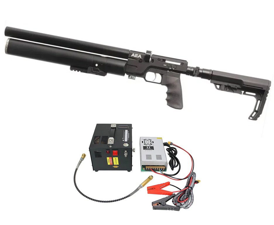 Carabina de Pressão PCP SF Sniper Semi Auto 6,35mm - AEA Airguns + Compressor Portátil Trivolt Compact