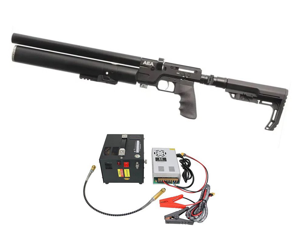 Carabina de Pressão PCP SF Sniper Semi Auto 6,35mm - AEA Airguns + Compressor Portátil Trivolt Compact