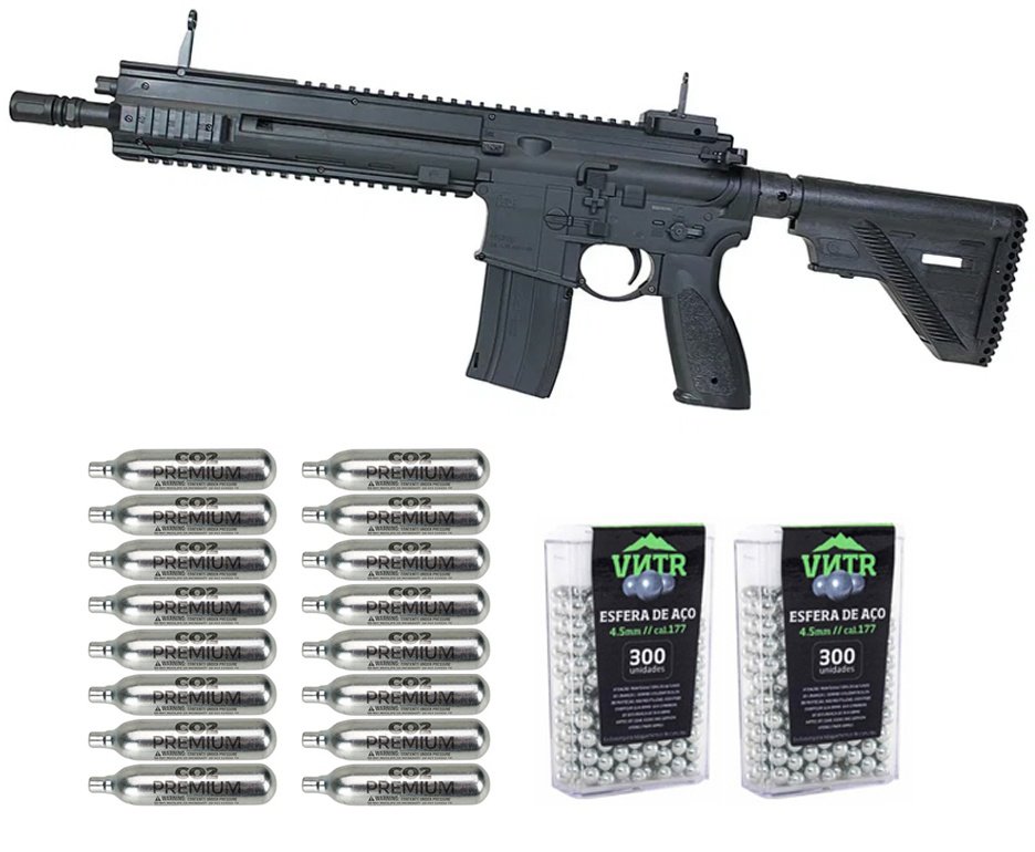 Rifle de Pressão CO2 Heckler & Koch HK416 A5 4.5mm Blowback semi auto - Umarex + Co2 + BBS