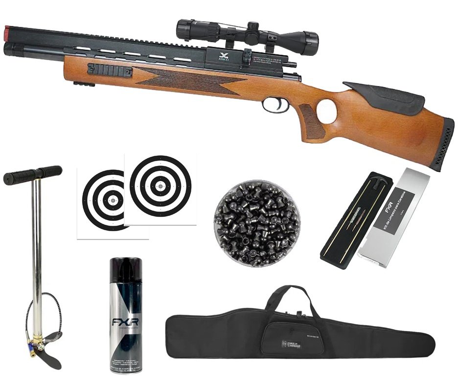 Carabina de Pressão PCP Guardian Xisico 6.35mm - FXR Arms + Bomba + Capa + Luneta 3-9x40 + Chumbos + Alvos + Kit de Limpeza + Desengripante / Anticorrosivo