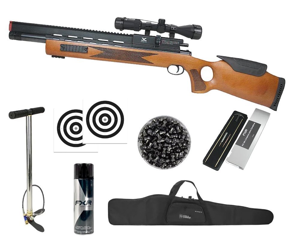 Carabina de Pressão PCP Guardian Xisico 6.35mm - FXR Arms + Bomba + Capa + Luneta 3-9x40 + Chumbos + Alvos + Kit de Limpeza + Desengripante / Anticorrosivo