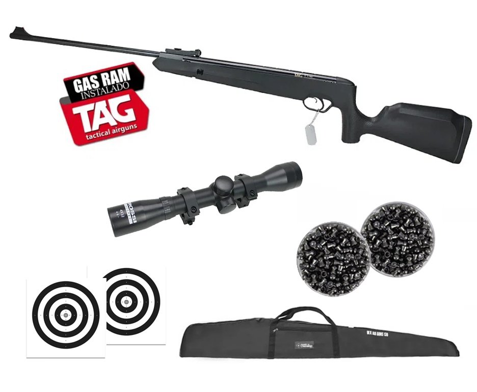 Carabina de Pressão Naja Nitro Gás Ram 4,5mm - TAG + Capa + Luneta 4x32 + Chumbo + Alvos
