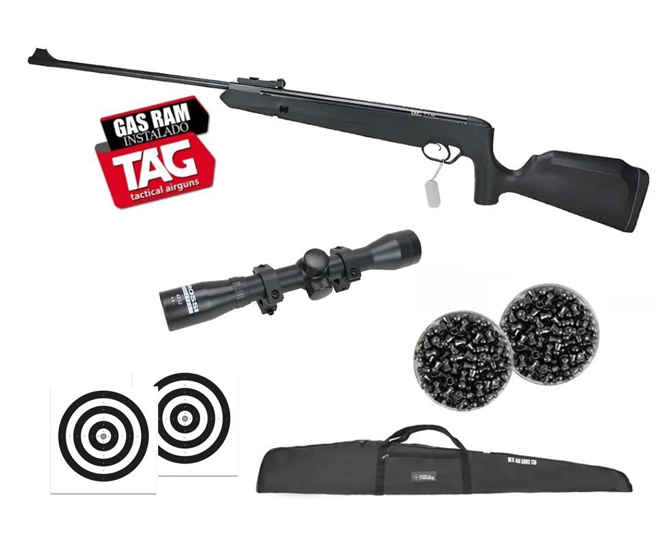 Carabina de Pressão Naja Nitro Gás Ram 4,5mm - TAG + Capa + Luneta 4x32 + Chumbo + Alvos