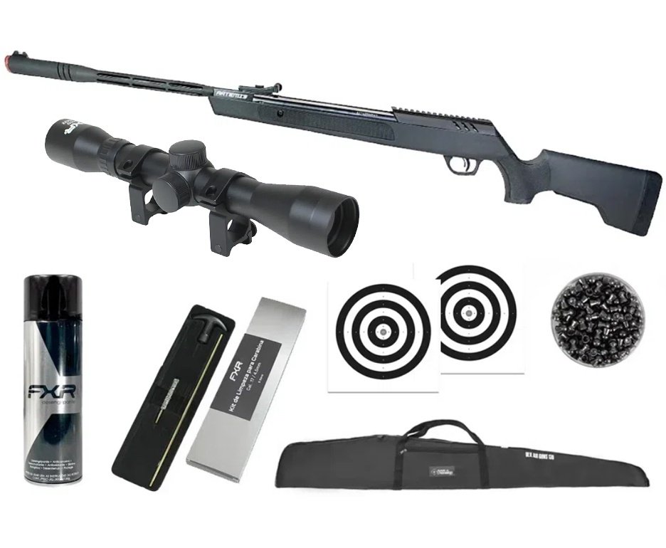 Carabina de Pressão Artemis Dark Eagle Nitro Piston GR 80kg Black 5.5mm - FXR + Capa + Luneta 4x32 + Chumbo + Alvos + Kit de Limpeza + Desengripante / Anticorrosivo