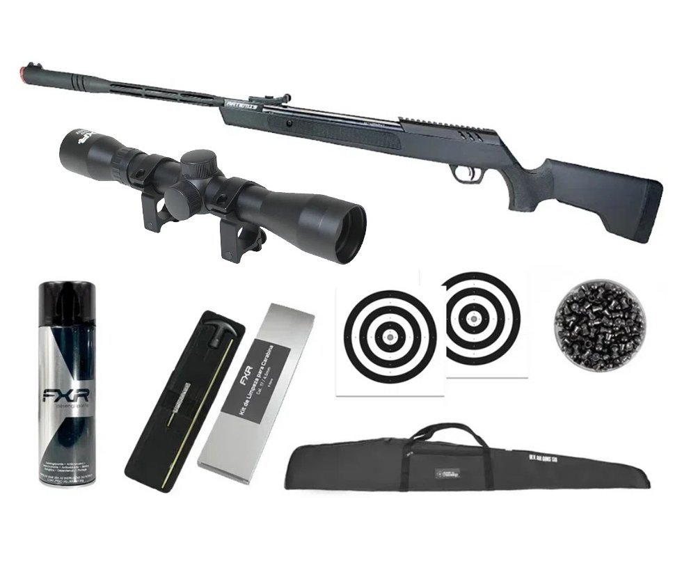 Carabina de Pressão Artemis Dark Eagle Nitro Piston GR 80kg Black 5.5mm - FXR + Capa + Luneta 4x32 + Chumbo + Alvos + Kit de Limpeza + Desengripante / Anticorrosivo