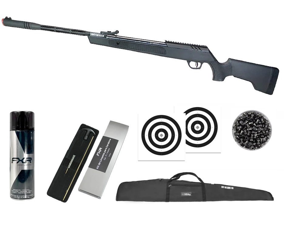 Carabina de Pressão Artemis Dark Eagle Nitro Piston GR 80kg Black 5.5mm - FXR + Capa + Luneta 4x32 + Chumbo + Alvos + Kit de Limpeza + Desengripante / Anticorrosivo