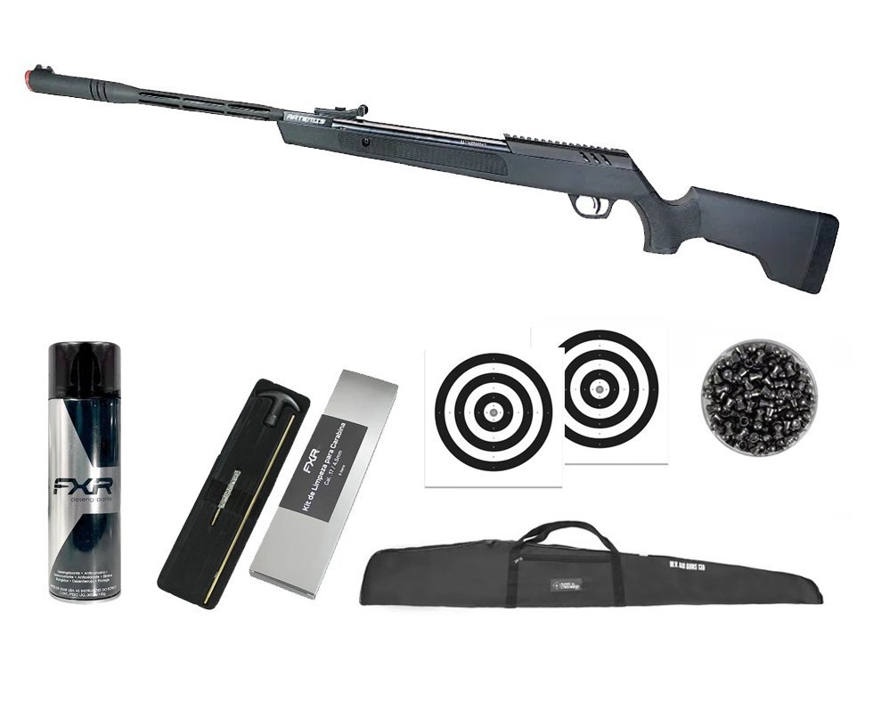 Carabina de Pressão Artemis Dark Eagle Nitro Piston GR 80kg Black 5.5mm - FXR + Capa + Luneta 4x32 + Chumbo + Alvos + Kit de Limpeza + Desengripante / Anticorrosivo