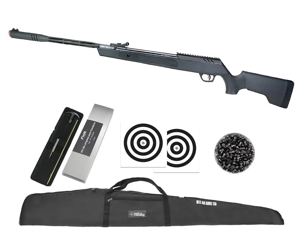 Carabina de Pressão Artemis Dark Eagle Nitro Piston GR 80kg Black 5.5mm - FXR + Capa + Chumbo + Alvos + Kit de Limpeza