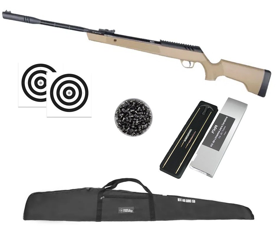 Carabina de Pressão Artemis Dark Eagle Nitro Piston GR 80kg Tan 5.5mm - FXR + Capa + Chumbo + Alvos + Kit de Limpeza