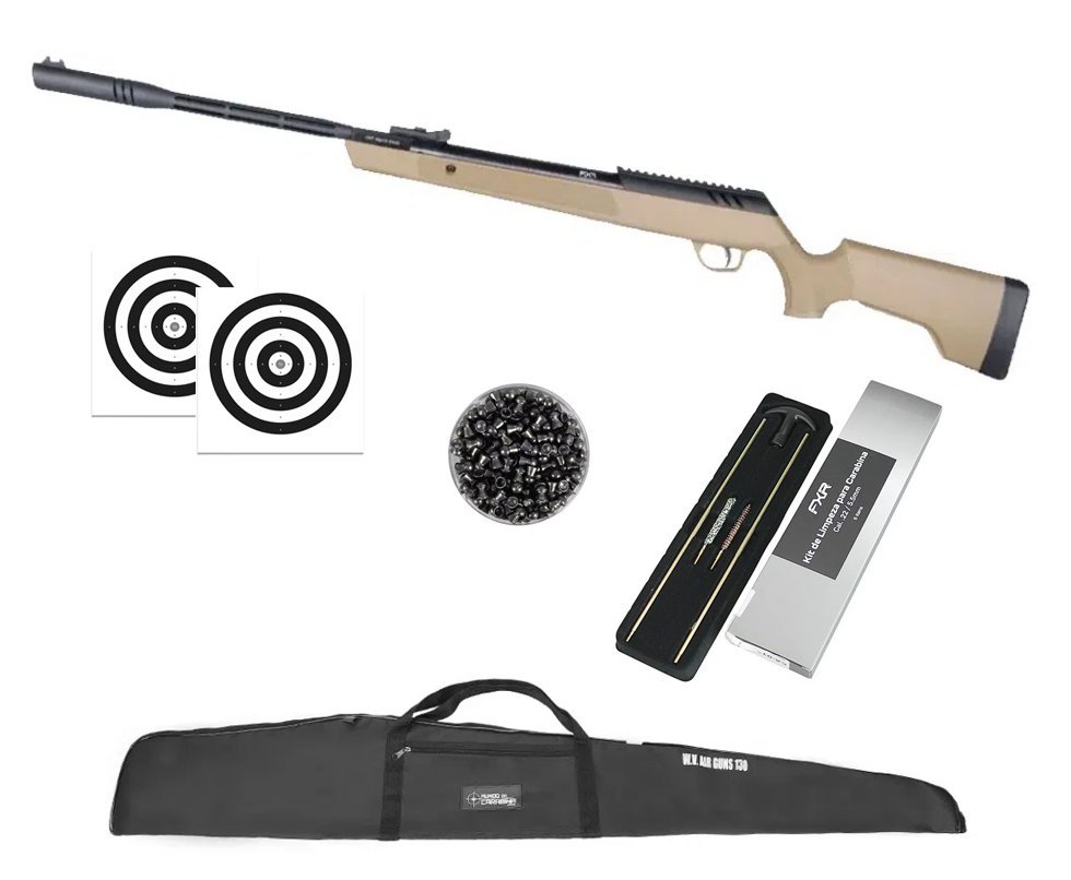 Carabina de Pressão Artemis Dark Eagle Nitro Piston GR 80kg Tan 5.5mm - FXR + Capa + Chumbo + Alvos + Kit de Limpeza