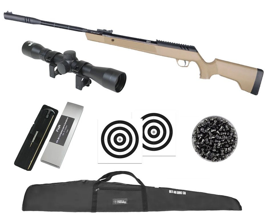 Carabina de Pressão Artemis Dark Eagle Nitro Piston GR 80kg Tan 5.5mm - FXR + Capa + Chumbo + Alvos + Kit de Limpeza