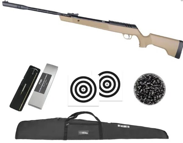 Carabina de Pressão Artemis Dark Eagle Nitro Piston GR 80kg Tan 5.5mm - FXR + Capa + Chumbo + Alvos + Kit de Limpeza