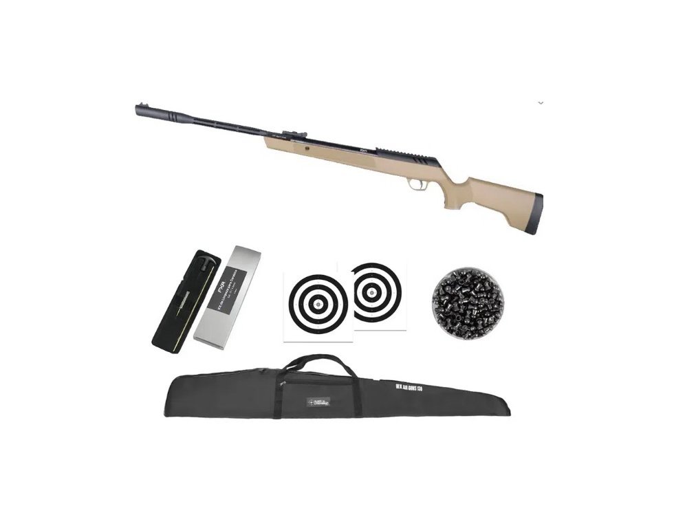 Carabina de Pressão Artemis Dark Eagle Nitro Piston GR 80kg Tan 5.5mm - FXR + Capa + Chumbo + Alvos + Kit de Limpeza