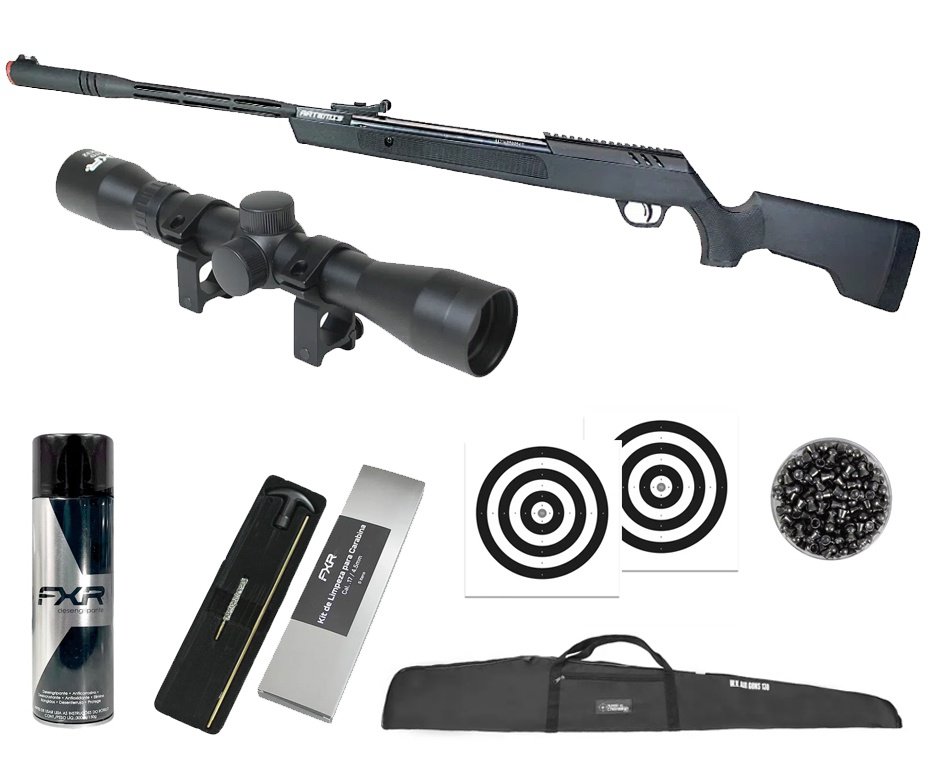 Carabina de Pressão Artemis Dark Eagle Nitro Piston GR 80kg 6,35mm Black - FXR + Capa + Luneta 4x32 + Chumbo + Alvos + Kit de Limpeza + Desengripante / Anticorrosivo