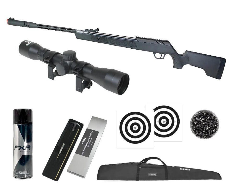Carabina de Pressão Artemis Dark Eagle Nitro Piston GR 80kg 6,35mm Black - FXR + Capa + Luneta 4x32 + Chumbo + Alvos + Kit de Limpeza + Desengripante / Anticorrosivo