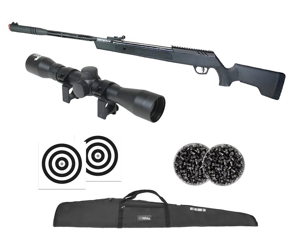 Carabina de Pressão Artemis Dark Eagle Nitro Piston GR 80kg 6,35mm Black - FXR + Capa + Luneta 4x32 + Chumbo + Alvos