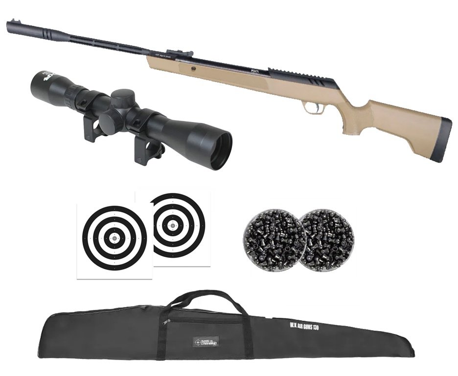 Carabina de Pressão Artemis Dark Eagle Nitro Piston GR 80kg Tan 6,35mm - FXR + Capa + Luneta 4x32 + Chumbo + Alvos