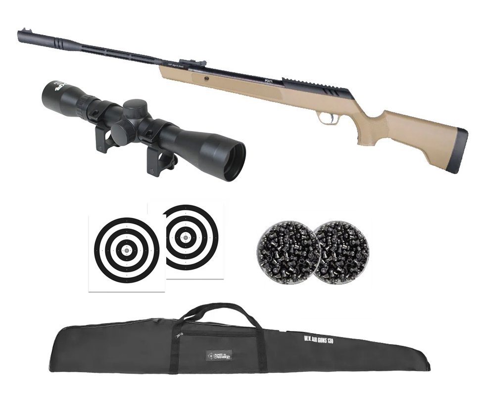 Carabina de Pressão Artemis Dark Eagle Nitro Piston GR 80kg Tan 6,35mm - FXR + Capa + Luneta 4x32 + Chumbo + Alvos