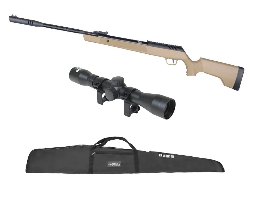 Carabina de Pressão Artemis Dark Eagle Nitro Piston GR 80kg Tan 6,35mm - FXR + Capa + Luneta 4x32