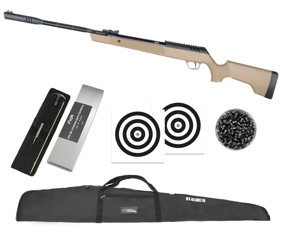 Carabina de Pressão Artemis Dark Eagle Nitro Piston GR 80kg Tan 6,35mm - FXR + Capa + Chumbo + Alvos + Kit de Limpeza