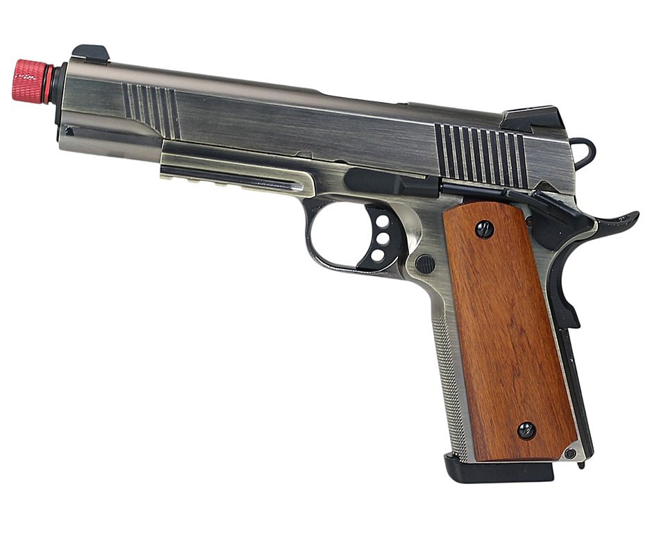 Pistola de Airsoft Rossi 1911 Prata Madeira GBB 6mm