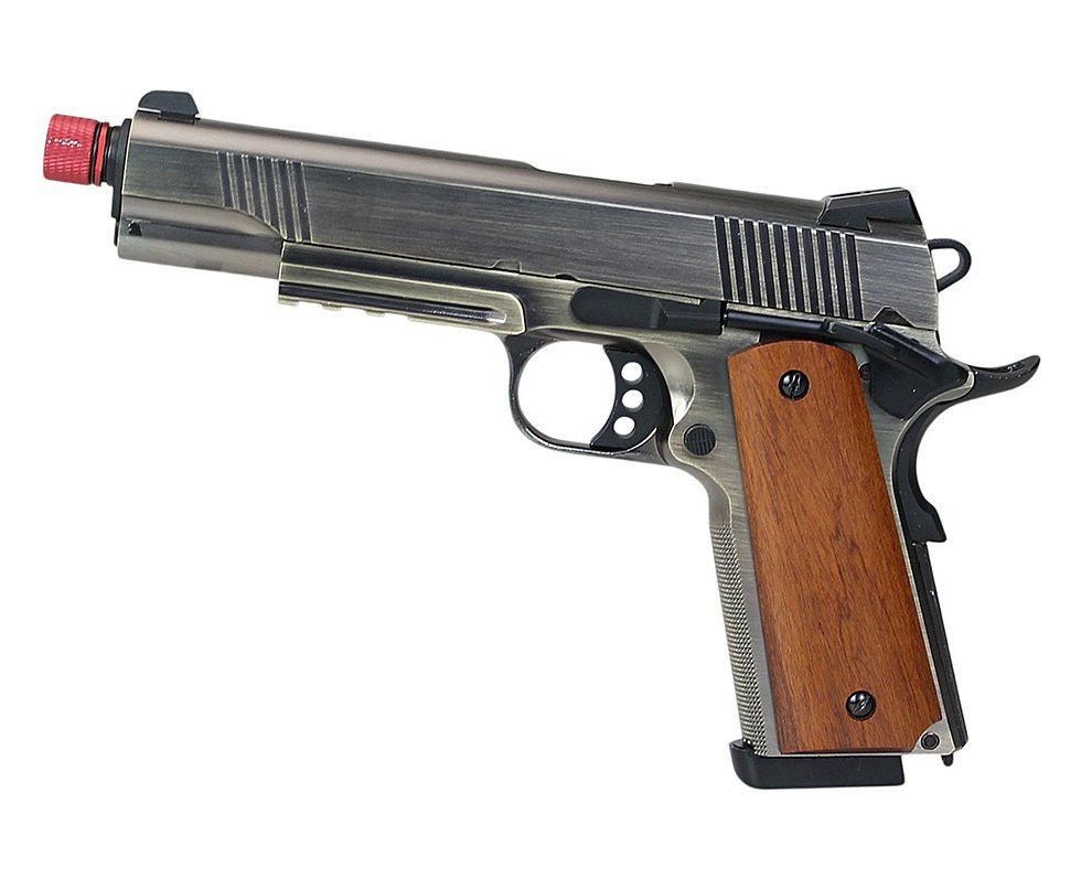 Pistola de Airsoft Rossi 1911 Prata Madeira GBB 6mm
