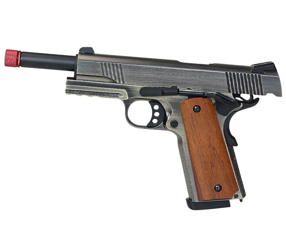 Pistola de Airsoft Rossi 1911 Prata Madeira GBB 6mm