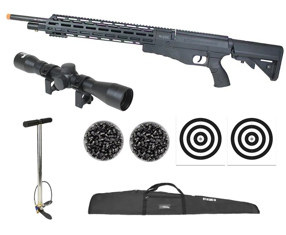 Carabina de Pressão PCP G850T 5.5mm Black - QGK + Bomba + Capa + Luneta 4x32 + Chumbo + Alvos