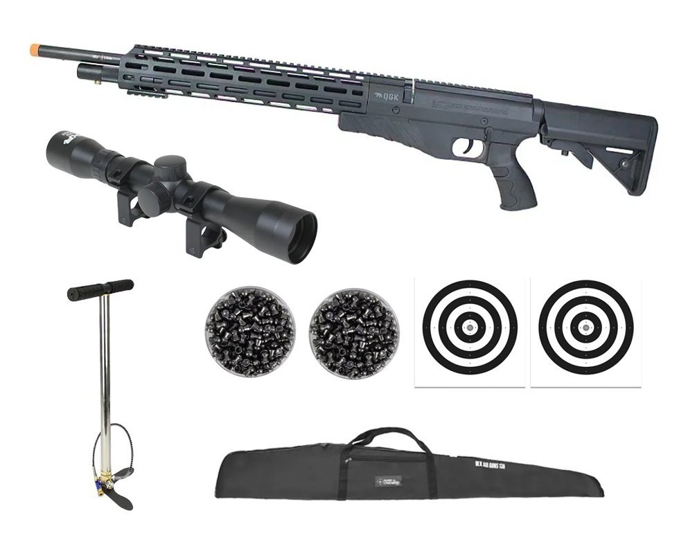 Carabina de Pressão PCP G850T 5.5mm Black - QGK + Bomba + Capa + Luneta 4x32 + Chumbo + Alvos