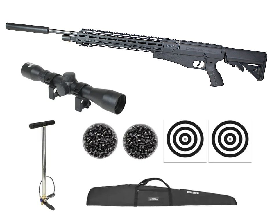 Carabina de Pressão PCP G850T 5.5mm Black - QGK + Bomba + Capa + Luneta 4x32 + Chumbo + Alvos