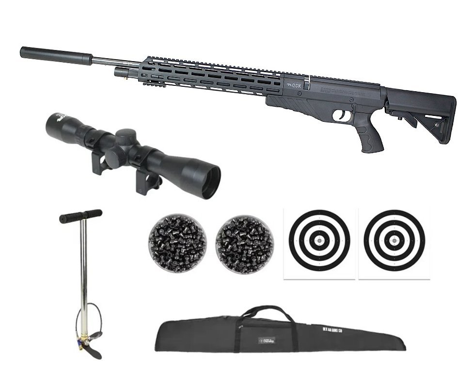 Carabina de Pressão PCP G850T 5.5mm Black - QGK + Bomba + Capa + Luneta 4x32 + Chumbo + Alvos