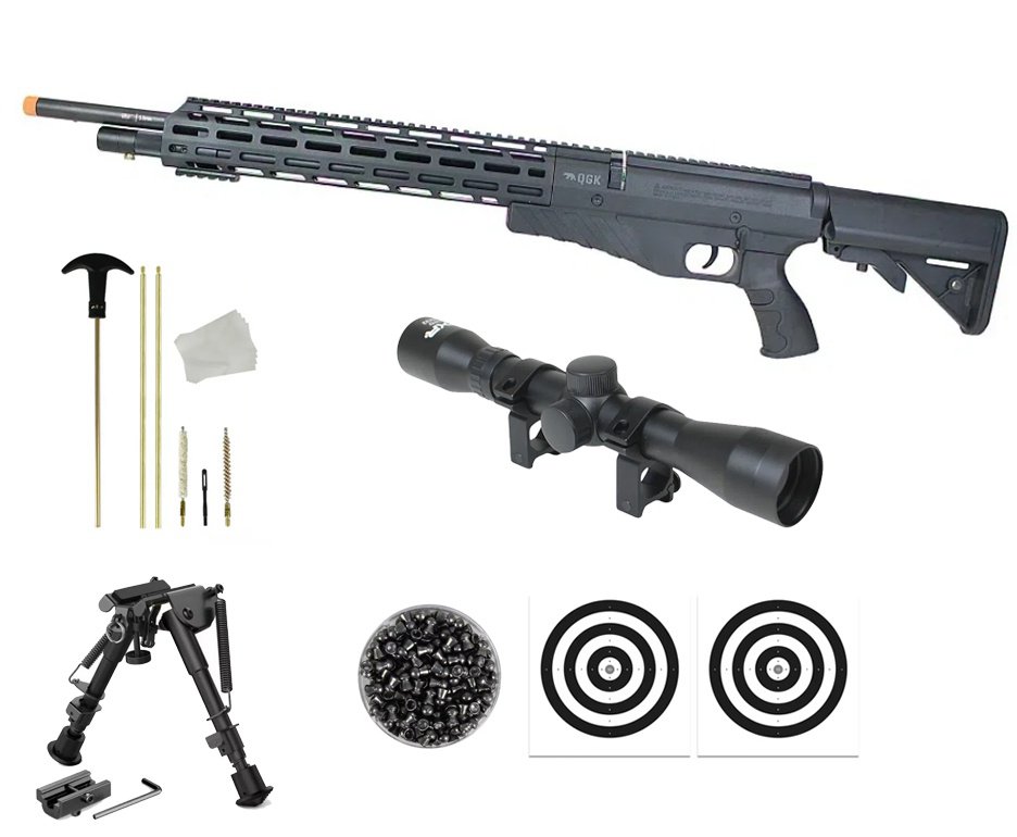 Carabina de Pressão PCP G850T 5.5mm Black - QGK + Luneta 4x32 + Chumbo + Alvos + Bipé Tatico  + Kit de Limpeza