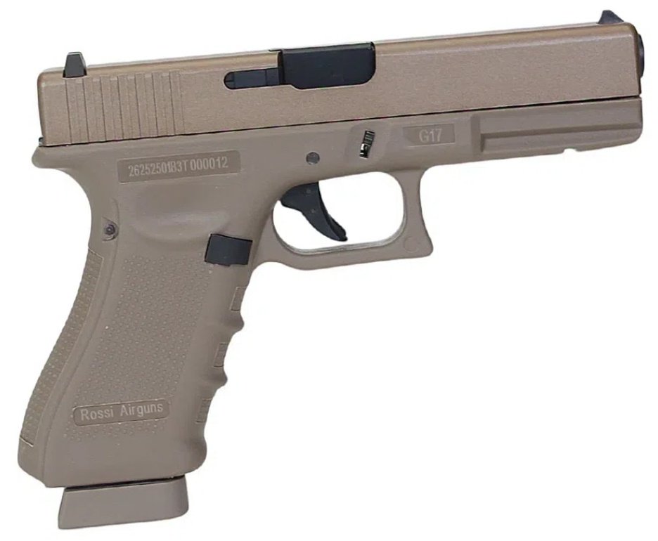 Pistola de Pressão CO2 Rossi G17 Tan 4,5mm + Co2 + BBS + Case + Alvos + Óleo
