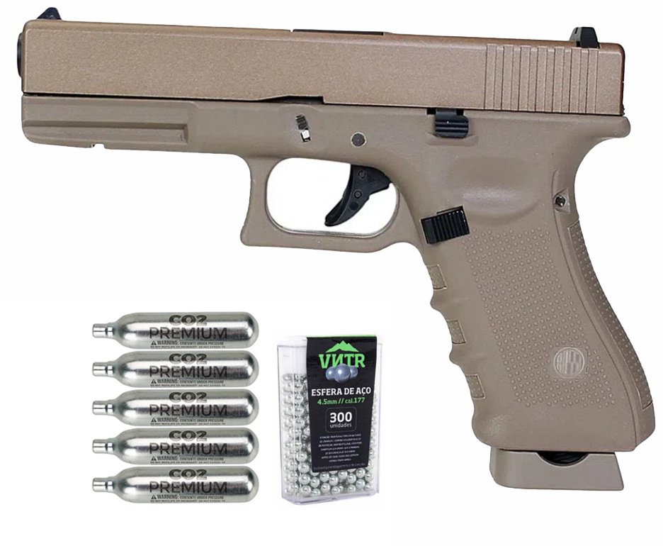 Pistola de Pressão CO2 Rossi G17 Tan 4,5mm + Co2 + BBS