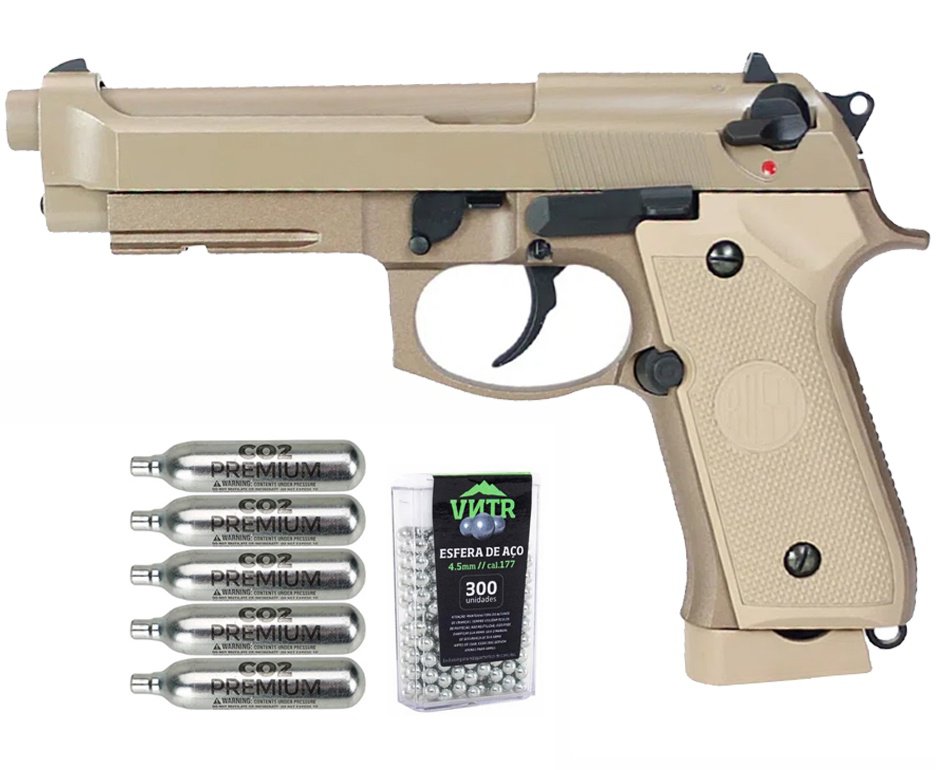 Pistola de Pressão CO2 Rossi M92 Tan 4,5mm + Co2 + BBS