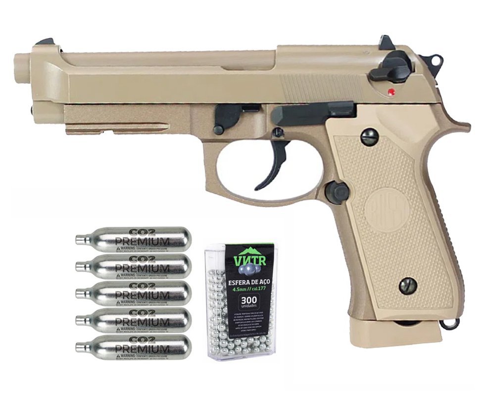 Pistola de Pressão CO2 Rossi M92 Tan 4,5mm + Co2 + BBS