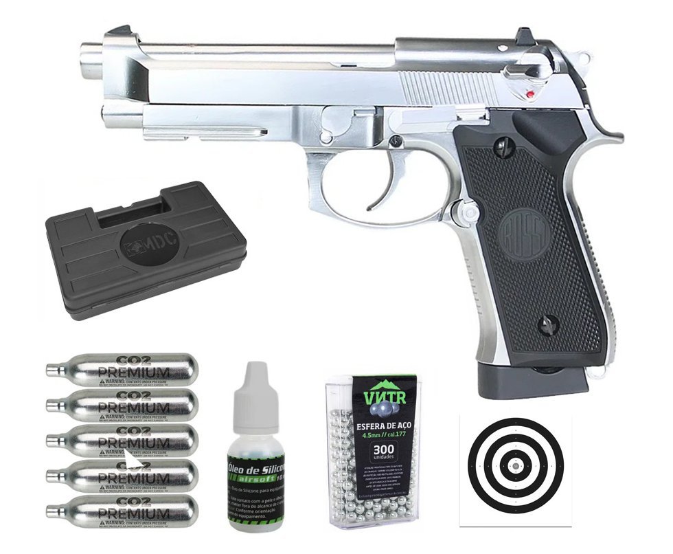 Pistola de Pressão CO2 Rossi M92 Silver 4,5mm + Co2 + BBS