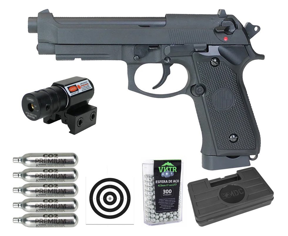 Pistola de Pressão CO2 Rossi M92 Blowback 4,5mm + Co2 + BBS + Case + Alvos + Laser