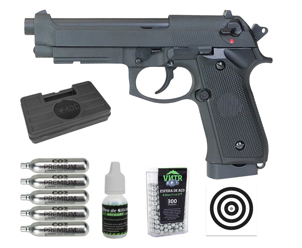 Pistola de Pressão CO2 Rossi M92 Blowback 4,5mm + Co2 + BBS + Case + Alvos + Óleo