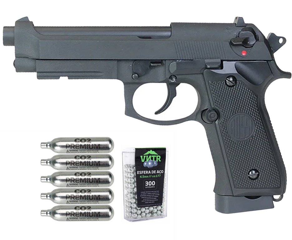 Pistola de Pressão CO2 Rossi M92 Blowback 4,5mm + Co2 + BBS