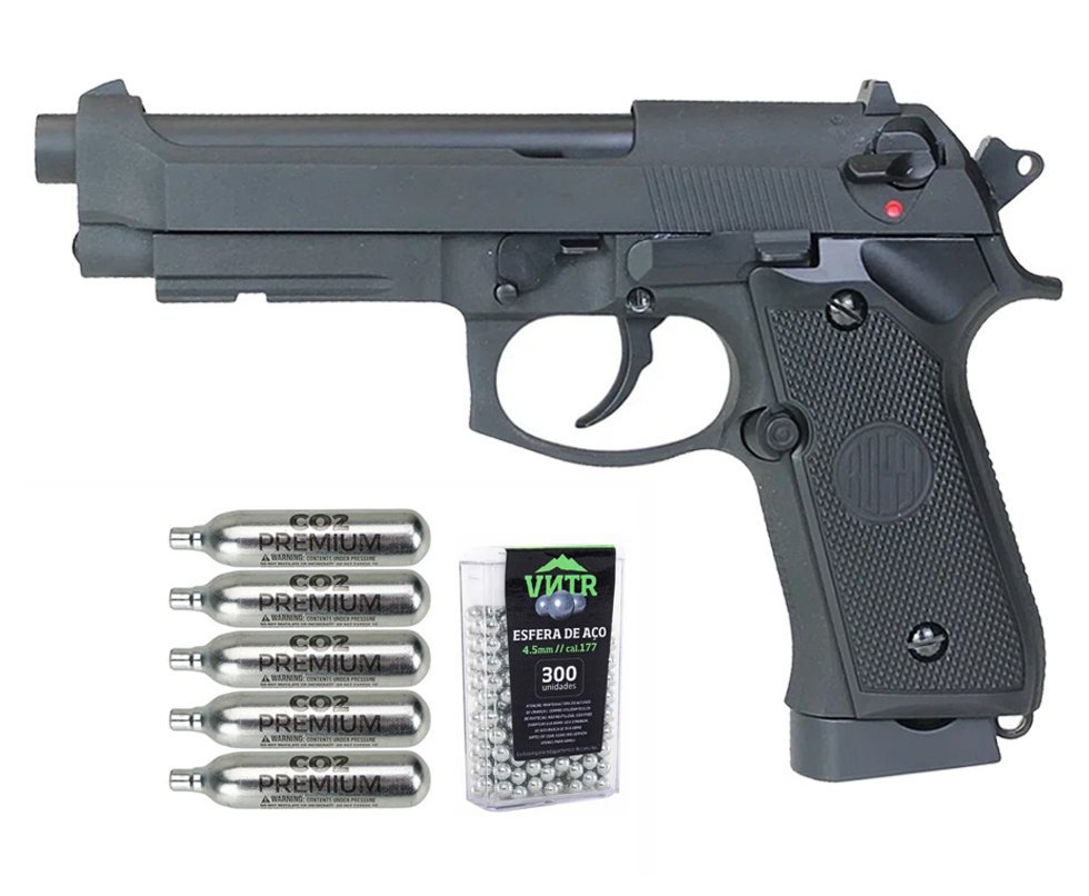 Pistola de Pressão CO2 Rossi M92 Blowback 4,5mm + Co2 + BBS